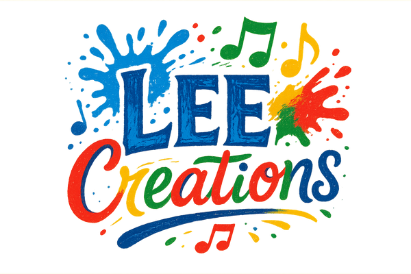 Colorful LEECreations logo with blue, red, green, and yellow